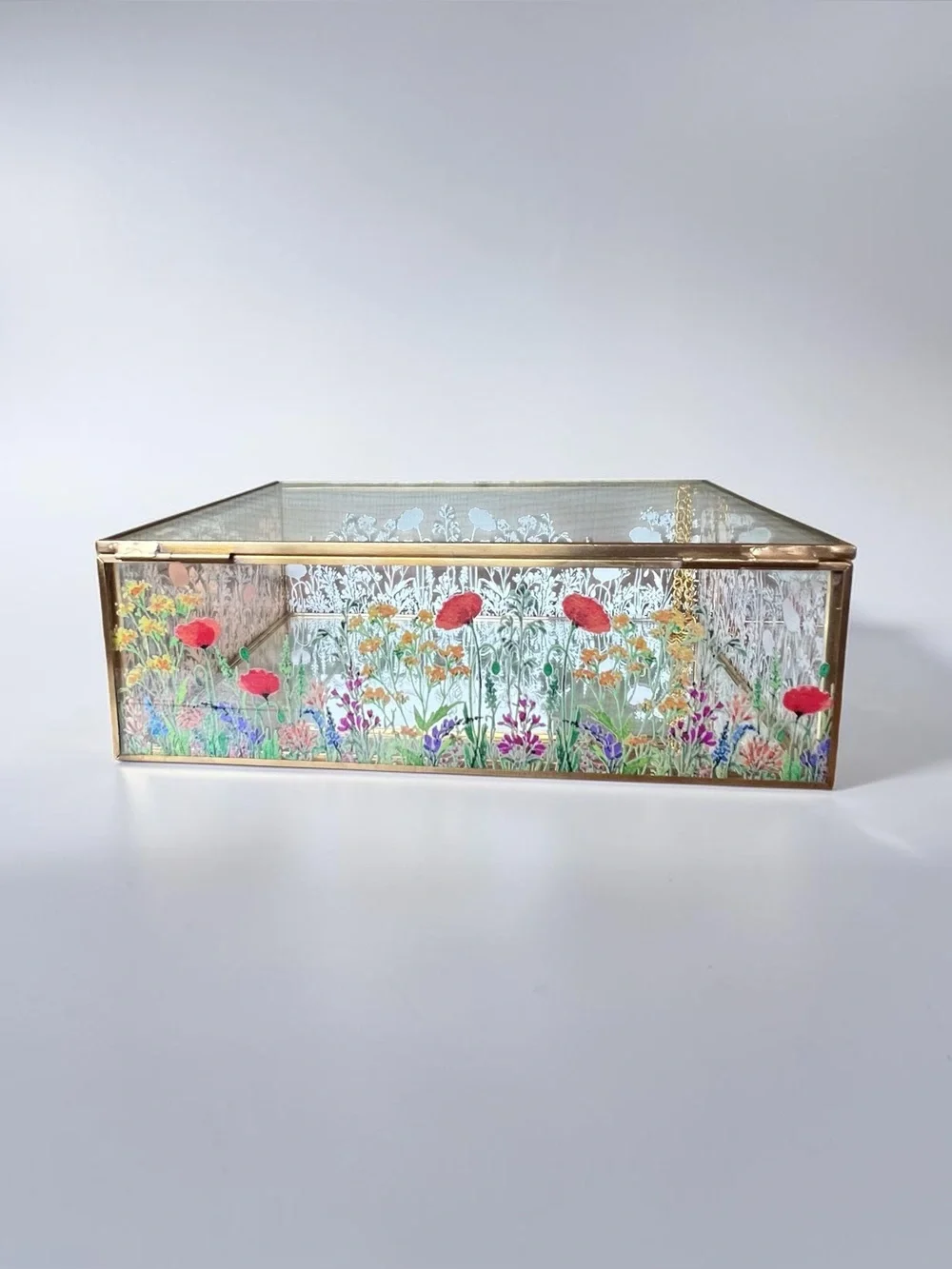 C&C California Home Floral Painted Glass Jewelry Trinket Box